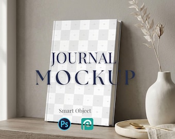 Minimalist Flat Lay Journal Mockup, Hardcover Book Mockup, PSD Smart Object