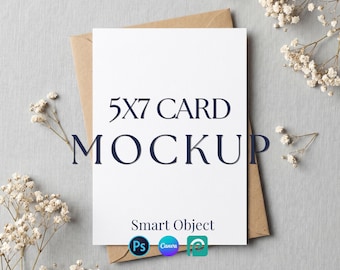 Rustic Wedding Invitation Mockup 5x7, Canva and PSD Smart Object Card Mockup