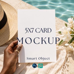 5x7 poolside inbjudningsmodell, lyxigt bohemiskt semesterbrevpapper flatlay (PSD-mall)