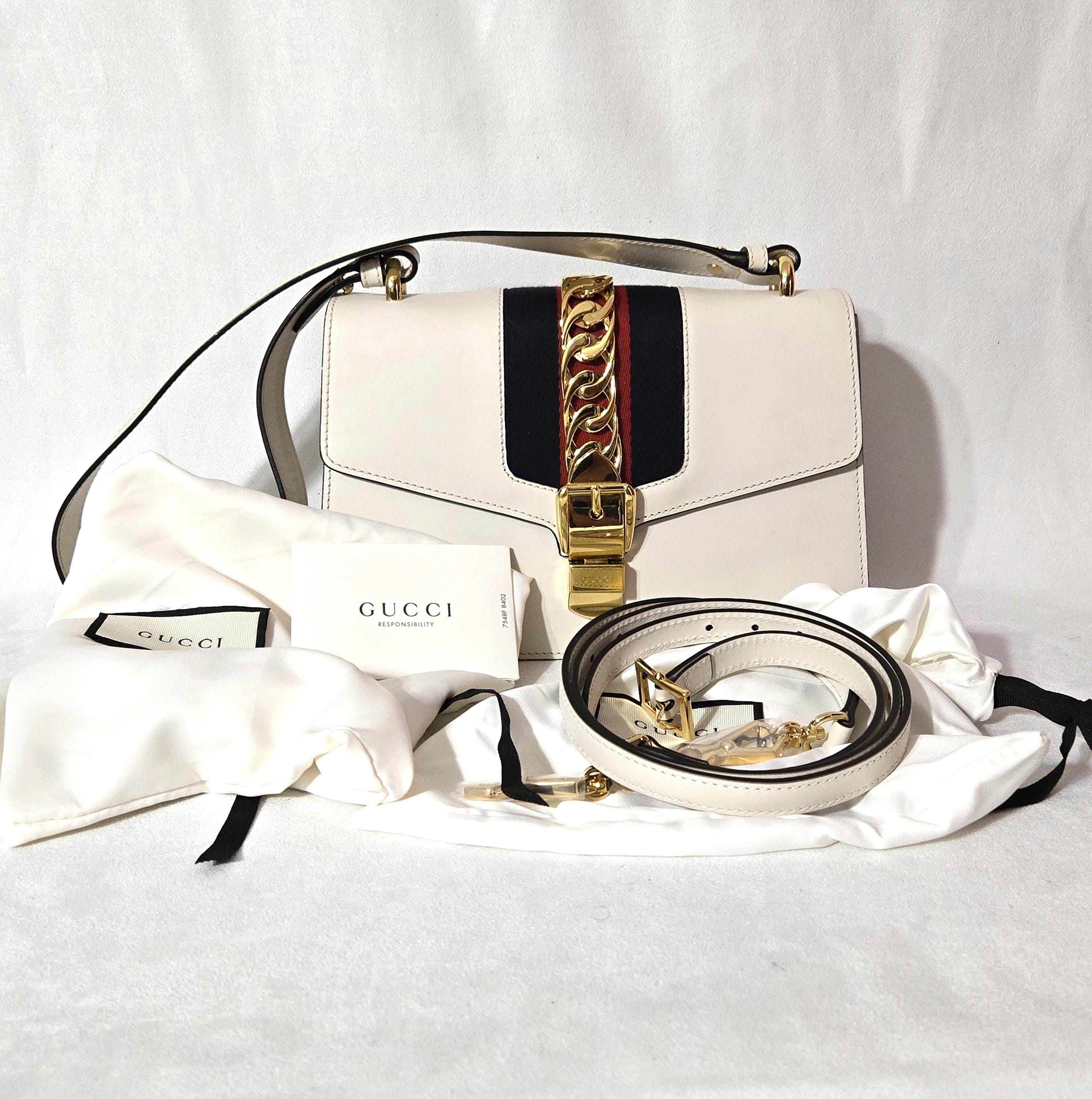 認証済み GUCCI シルヴィ ホワイト カーフスキンレザー 2ウェイ 