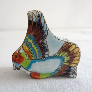 Vintage Enamel over Brass Flying Bird shaped miniature Trinket/Pill Box