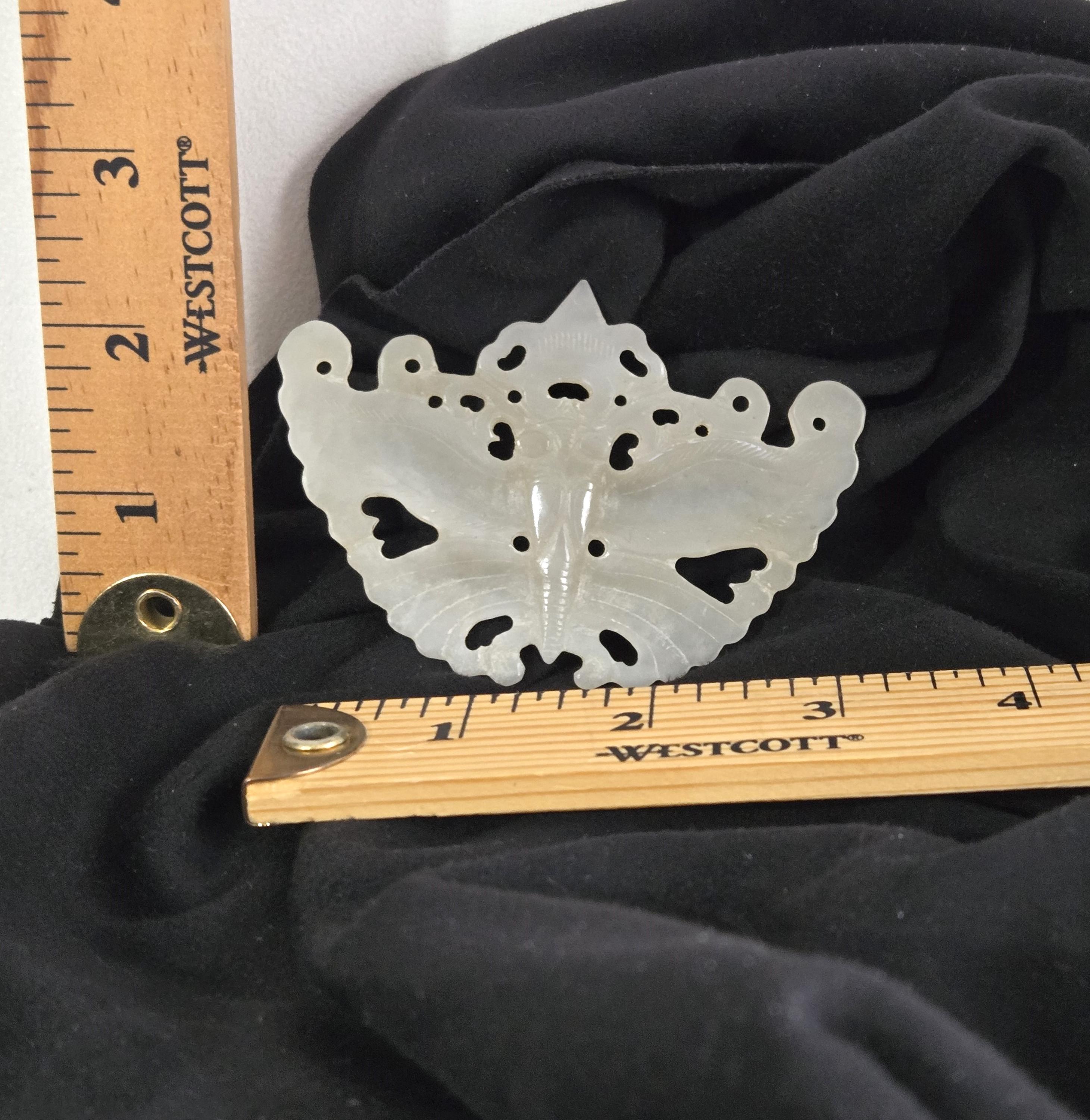 Pendentif Papillon En Jade Blanc Translucide - Bijou Fantaisie Femme, Neuf Sans Boîte