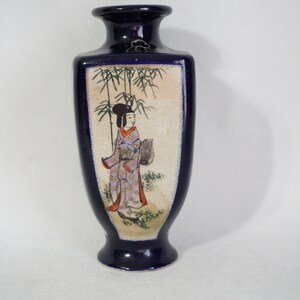 Antique 19th Century Japanese Satsuma Cobalt Blue Vases
