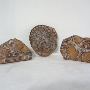 Set of 3 Vintage Hand Carved Folk Art/Primitive Wood Printers Blocks/Stamps
