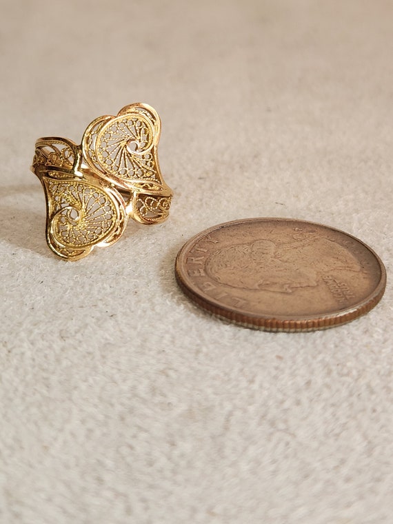 Vintage Filigree Solid 14Kt Gold Ring Size 5.5 - image 5