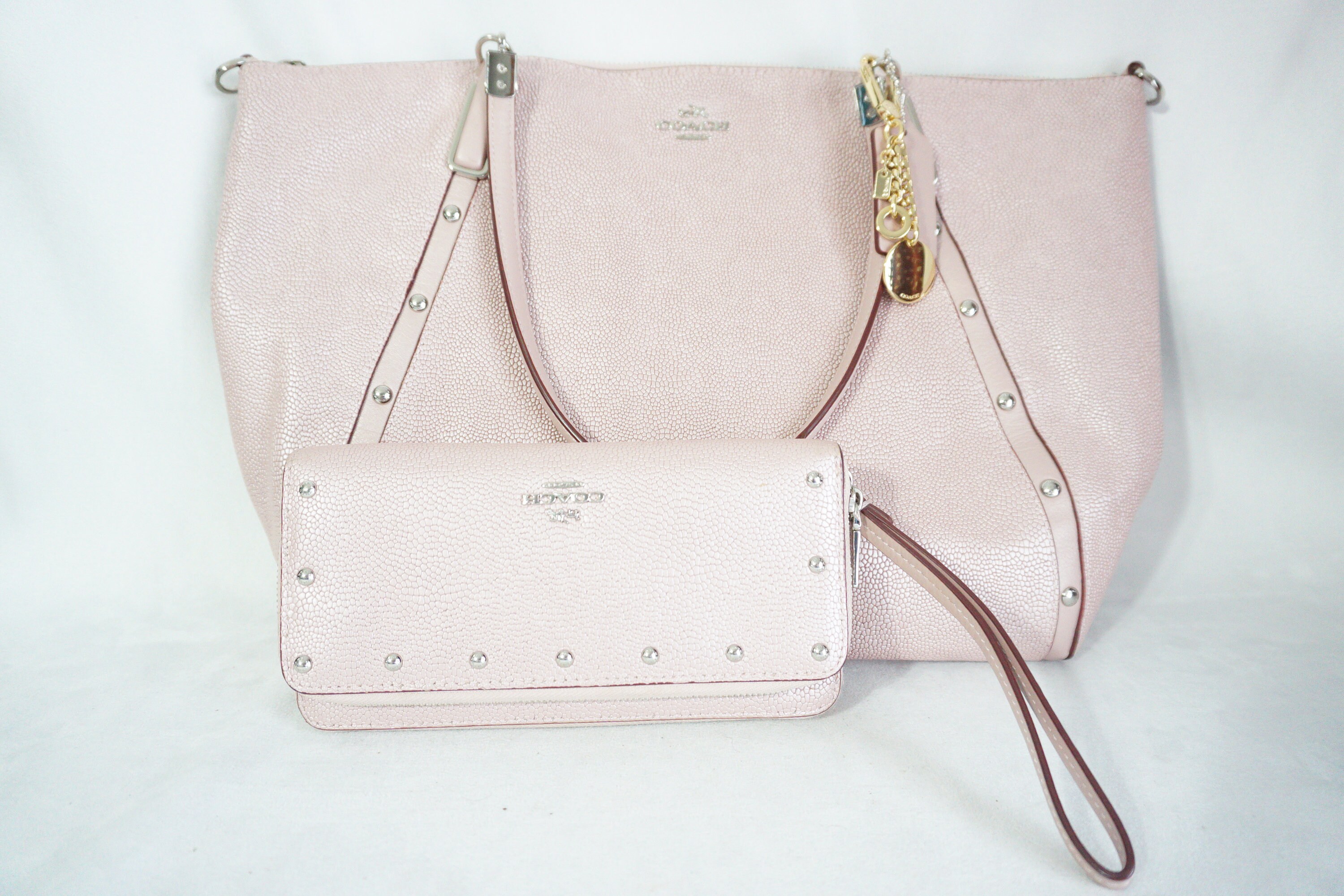 Coach Tuberose Caviar Leather Shimmering Pink Studded Handbag tote