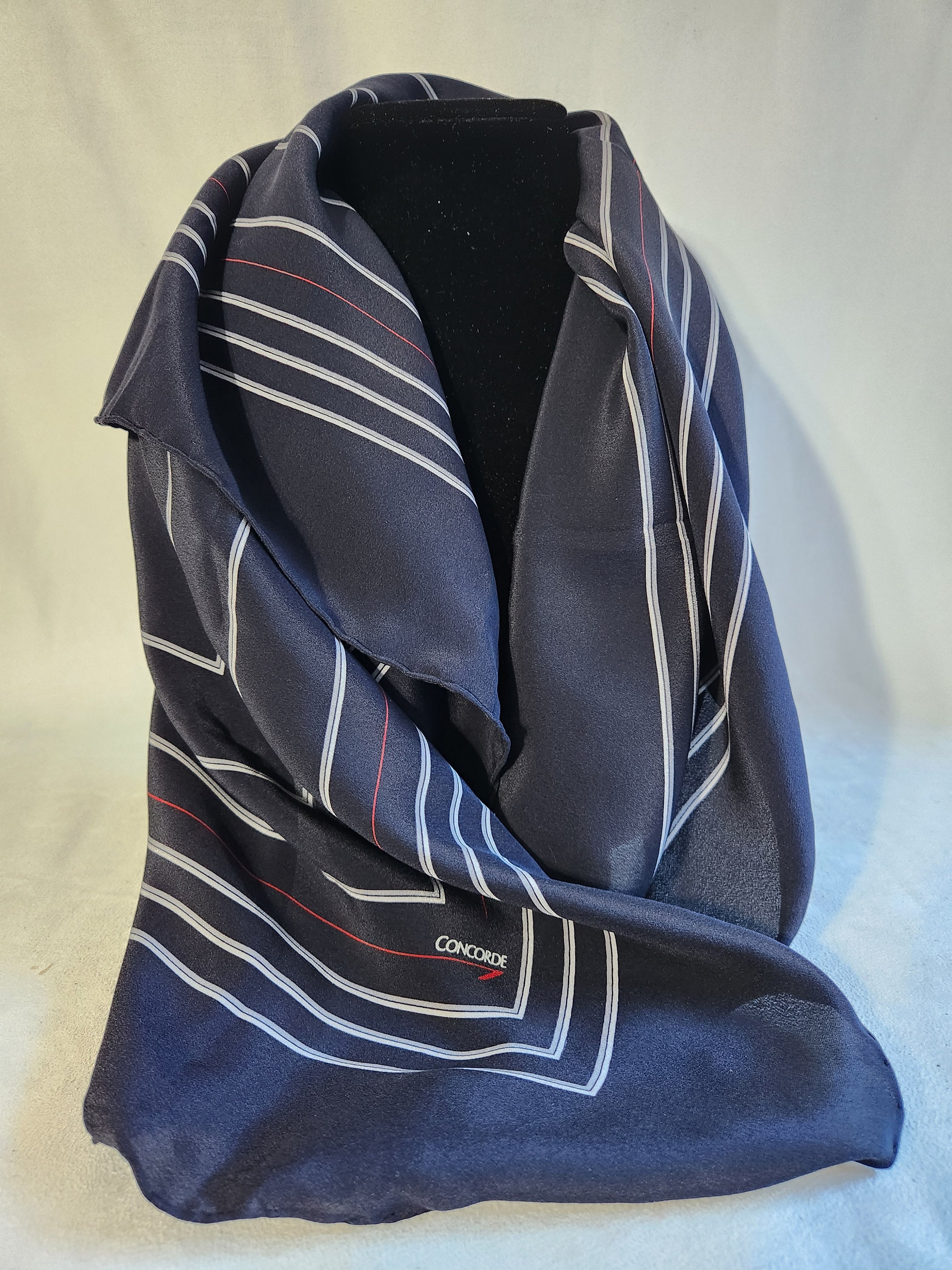 Drawn stripe cotton silk scarf dark navy – Totême