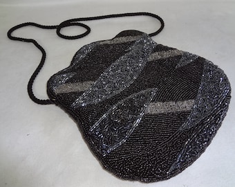 Fantastic Vintage Silver and Black Beaded Evening bag/purse/handbag
