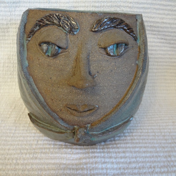 Vintage Studio Pottery 5.5 inch Vase/Planter with 3D face