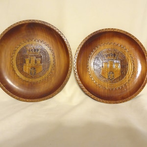 Vintage Polish Nazwa Art Set of 2 1970&#39;s era Wood Warszawa Plates
