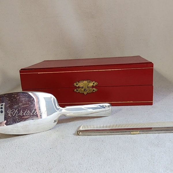 Vintage Cartier Engraved Sterling Silver Infant Brush and Comb in Box