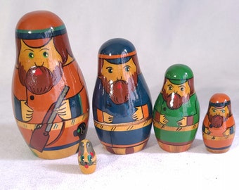 Set of Five USSR Hand Made and Painted Russian Nesting Dolls
