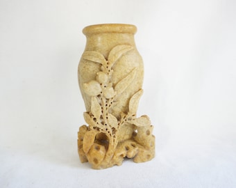 Vintage Soapstone Hand Carved floral Pattern Vase
