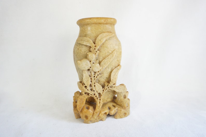 Vintage Soapstone Hand Carved Floral Pattern Vase Etsy