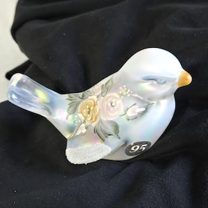 Fenton Hand Painted Opalescent Songbird by Artist S. Miller