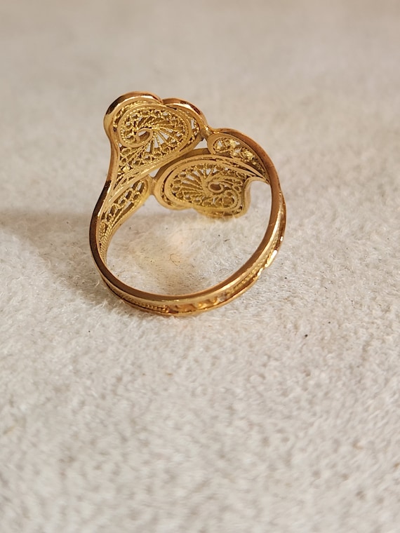Vintage Filigree Solid 14Kt Gold Ring Size 5.5 - image 3