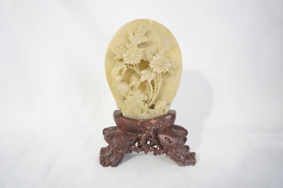 Grand Pendentif Chinois Sculpté Main – 2 Faces (dragons Et Papillon), Pièce Unique