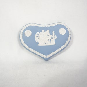 Vintage Wedgwood Blue Jasperware Heart Shaped Trinket Box With Lid Circa 1950&#39;s