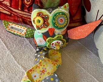 OOAK PIMM Rag Doll, Perfectly Imperfect Mini-Muse, PIMM Owl, Positive Energy Handmade Doll, Art Doll