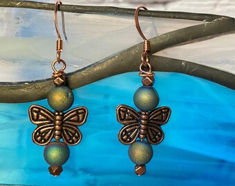 Butterfly and Gemstone Dangle Earrings, Drop Earrings, Boho Earrings, Gift for Her
