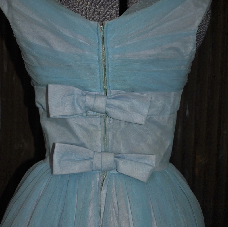 Vintage 1950s Blue Rose Ballgown Dress