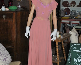 Vintage 1930s Pink Evening Dress, Floor-Length, Ball Gown, Women's Clothing