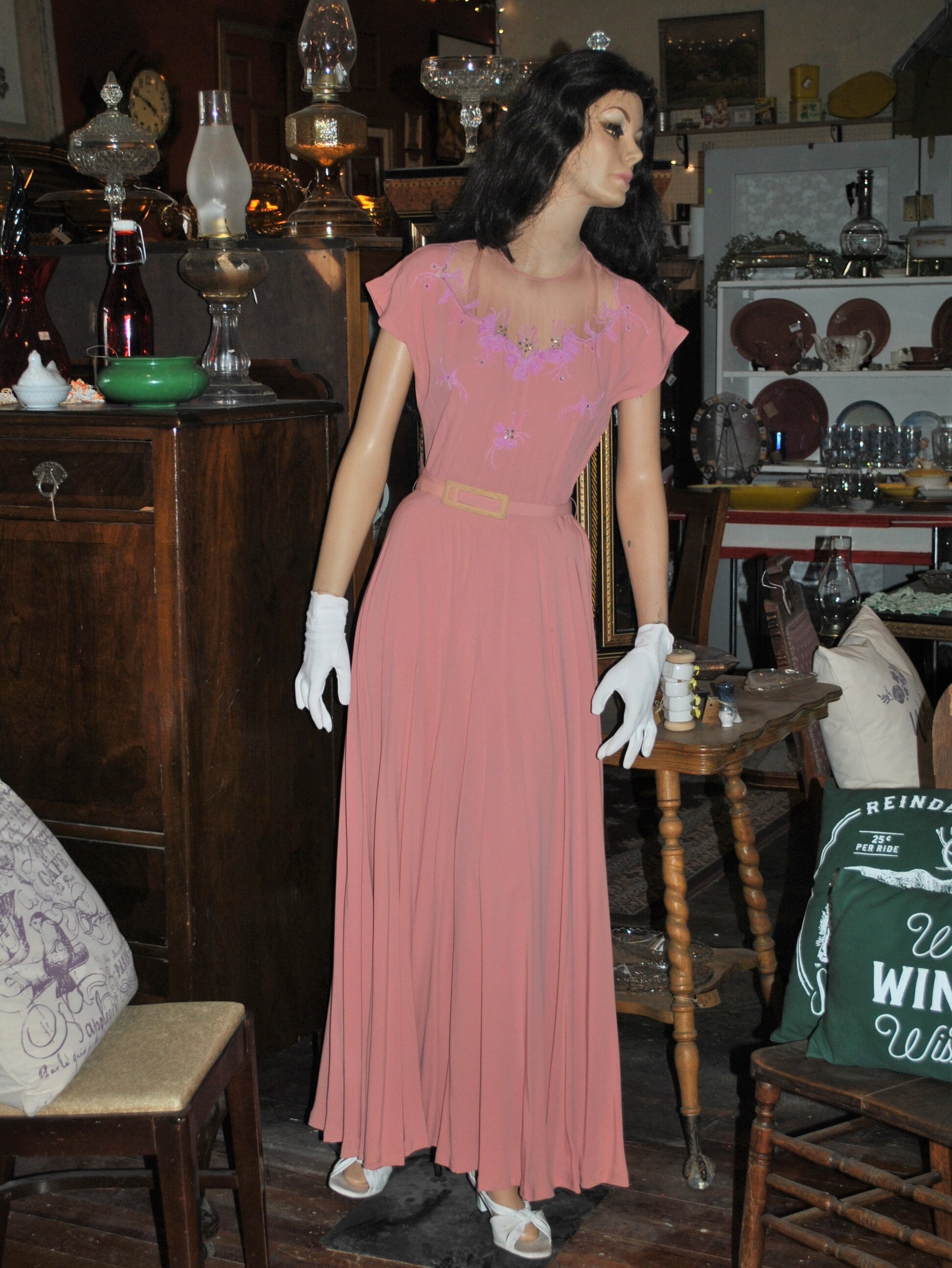 Vintage 1930s Pink Evening Dress, Floor-length, Ball Gown, Women's