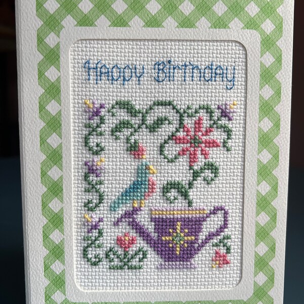 Cross stitch Birthday Card handmade finished