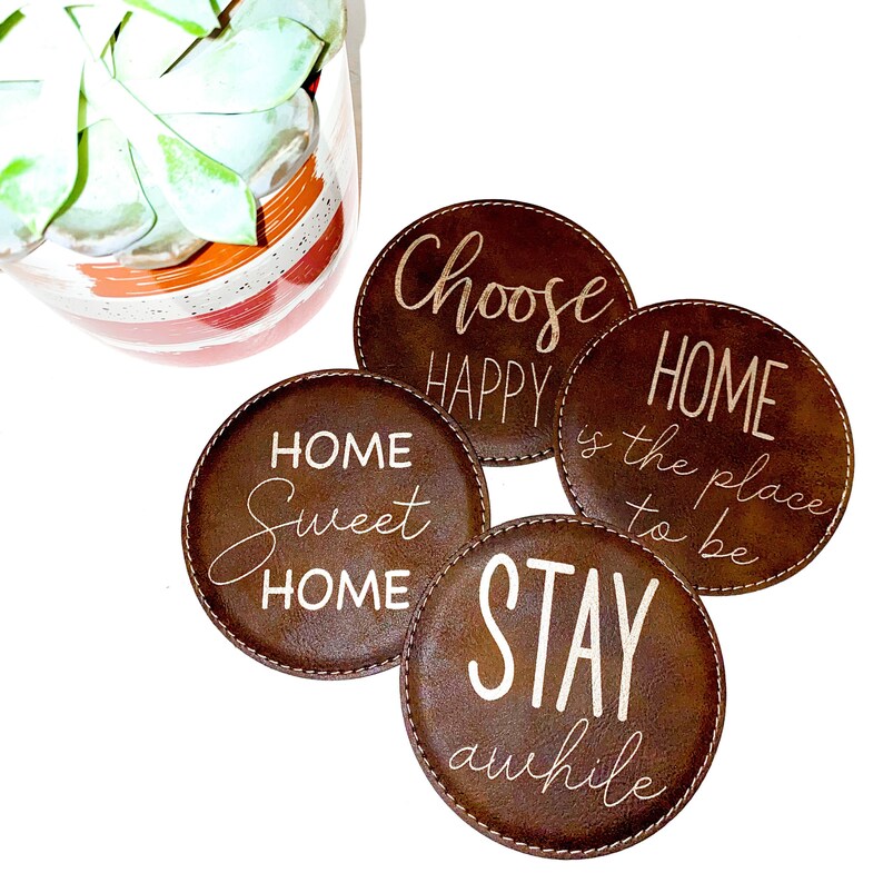 Leatherette engraved coasters engraved coasters custom coasters home decor