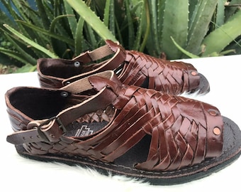 Brown huarache sandals Mexican 100% cowhide leather, tire sole.