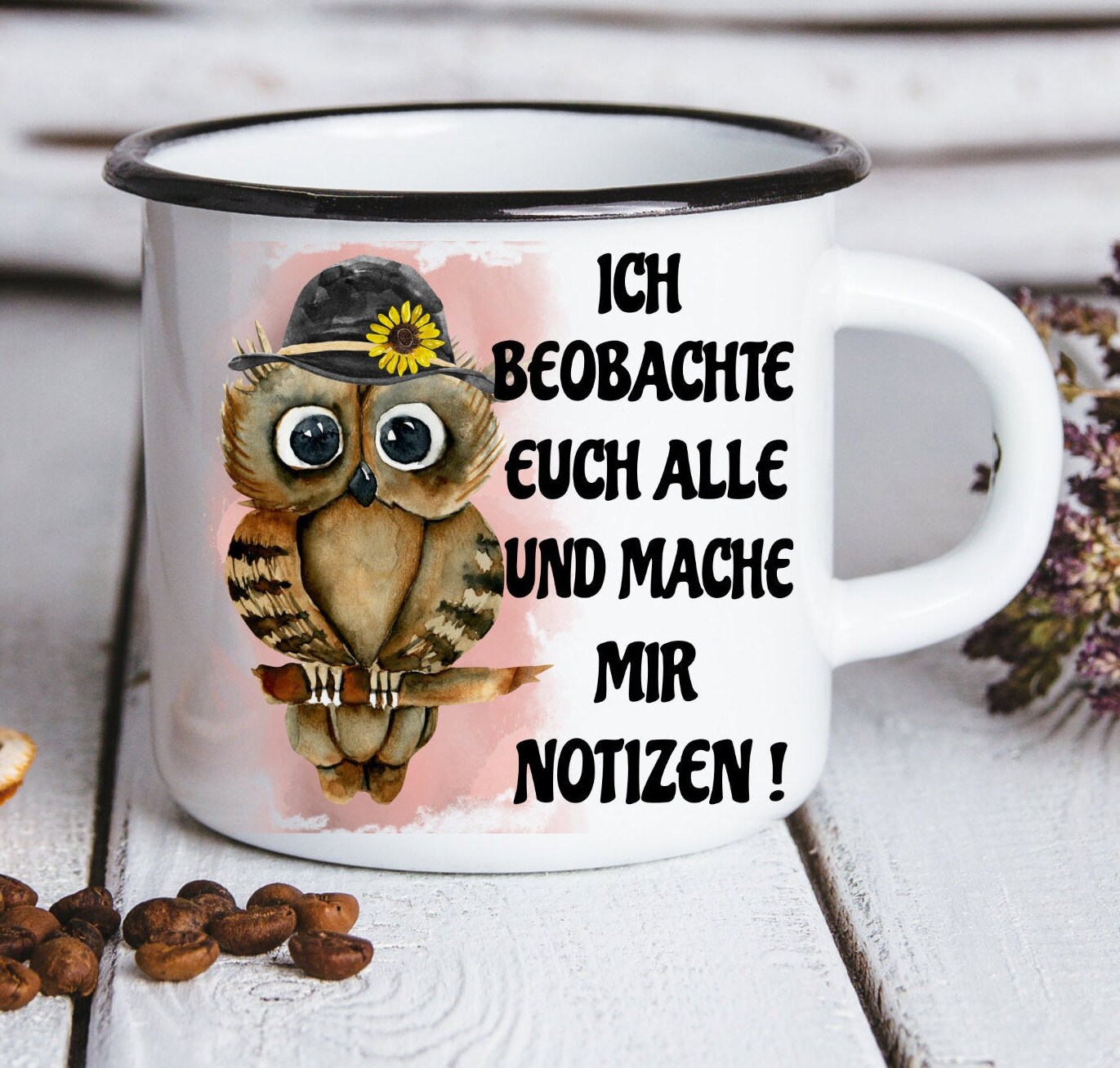 Lustige Eulen Emaille Tasse mit Spruch fürs Büro Geschenk Etsy