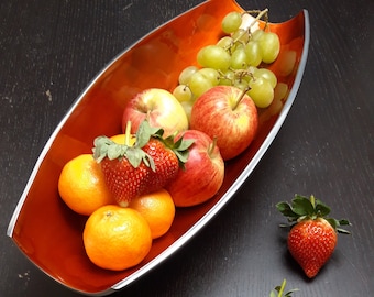 Recycled Aluminium Boat Serving / Fruit Bowl - Long Fruit Bowl - Red, aqua, lime, purple, grey, orange, blue, black, white & more