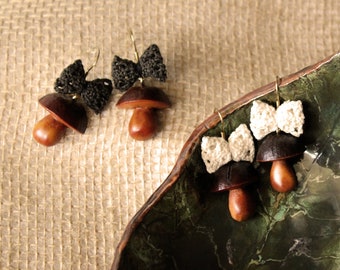 Encantadores pendientes de setas talladas con semilla de aguacate boletus otoño talladas a mano encantos de madera joyería de cuento de hadas del bosque