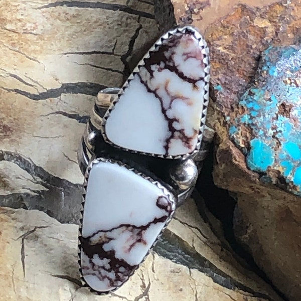 Navajo Garrison Boyd Wild Horse Stone Ring, Southwest Native American Artisan Made, aka Crazy Horse or Appaloosa Stone, Magnesite, Size 6