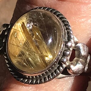 Golden Rutilated Quartz Sterling Ring, Size 8-1/2