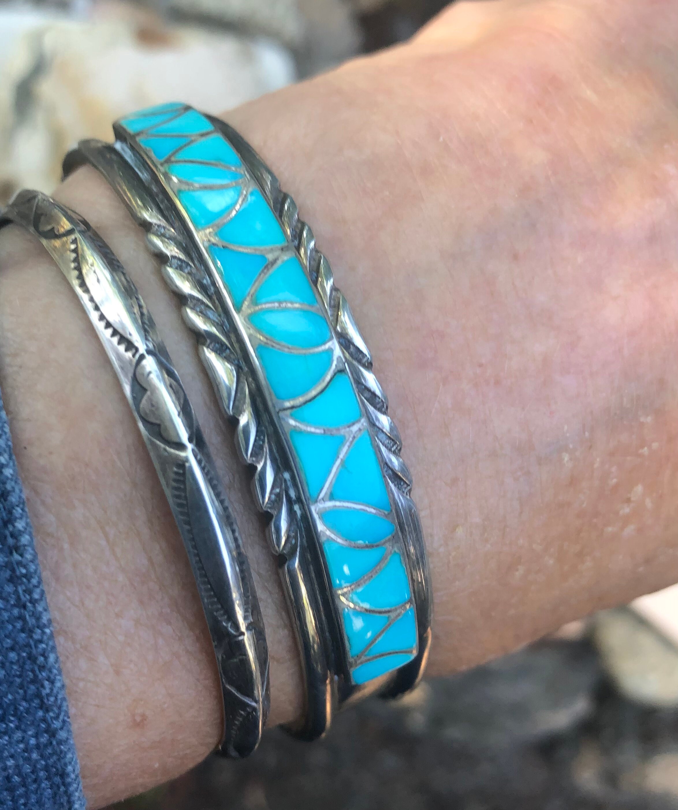 Detailed Piano Inlay Vintage Native American Zuni Turquoise Coral Sterling Silver Bracelet Detailed Piano Inlay Vintage Native American Zuni Turquoise Coral Sterling Silver Bracelet
