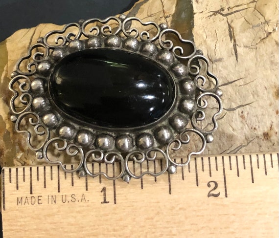 Antique Mexico "Plata Sterling" Onyx Brooch Pin, … - image 4