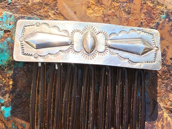 Navajo Repousse Sterling Hair Comb, Hand-Hammered… - image 6