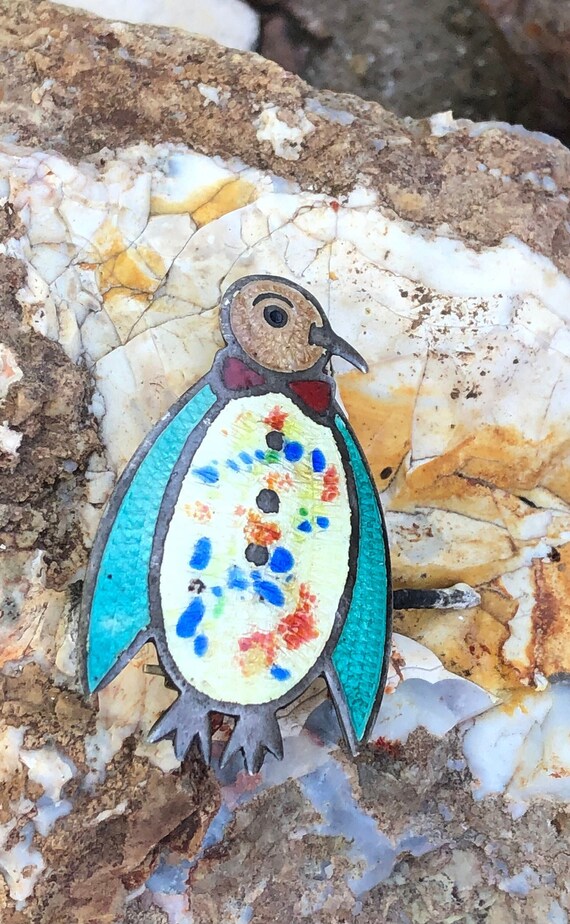 Jeronimo Fuentes Taxco Guilloche Sterling Penguin… - image 1
