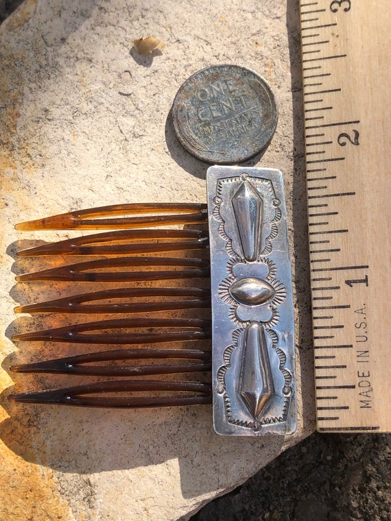 Navajo Repousse Sterling Hair Comb, Hand-Hammered… - image 4