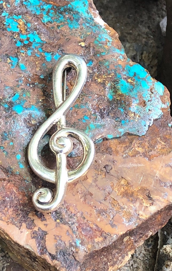 Vintage Taxco Treble Clef Brooch Pin, Musical Not… - image 1