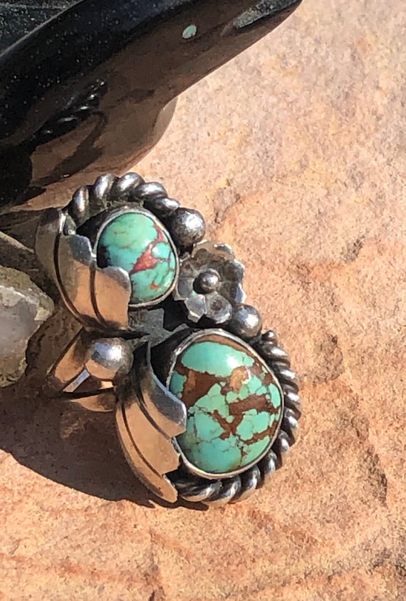 Navajo Turquoise Sterling Ring, Squash Blossom, So