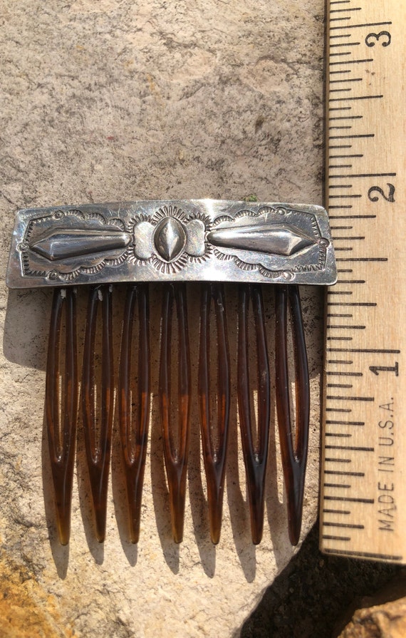 Navajo Repousse Sterling Hair Comb, Hand-Hammered… - image 3