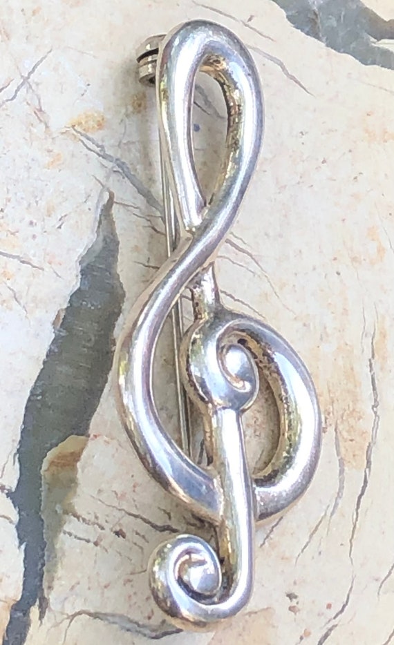 Vintage Taxco Treble Clef Brooch Pin, Musical Notatio… Gem