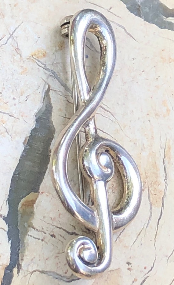 Vintage Taxco Treble Clef Brooch Pin, Musical Not… - image 7