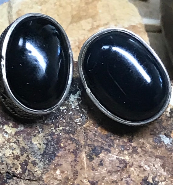 Onyx .925 Pierced Earrings, Vintage Artisan Ornat… - image 3