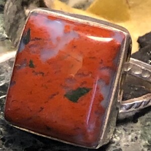 Red Moss Agate Sterling Silver Ring .925, Artisan Made, Size 8-1/2, Lovely