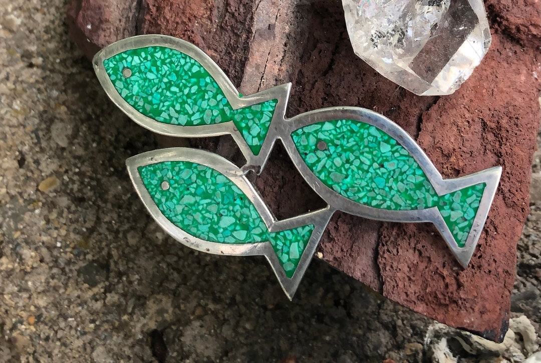 Inlay Fish Large Taxco Chip Inlay Fish Brooch Pin, Sterling TA-158 Hallmark, Three ...