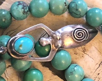 Spiral Goddess Sterling Turquoise Stone Pendant with Howlite Bead Necklace, Spiritual Goddess, Mother Earth Pendant