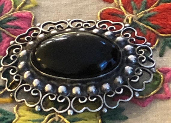 Antique Mexico "Plata Sterling" Onyx Brooch Pin, … - image 9